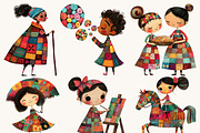 Afro Quilted Girl Clipart Bundle, a Person Illustration by BusyDaydesign (Thumbnail 4 of 9)