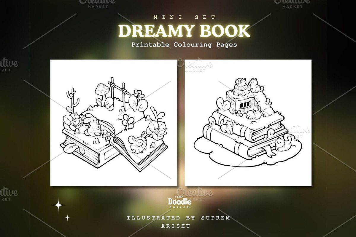 Dreamy Book Printable Coloring Pages, an Object Graphic by TheDoodleSweets (Photo 3 of 4)