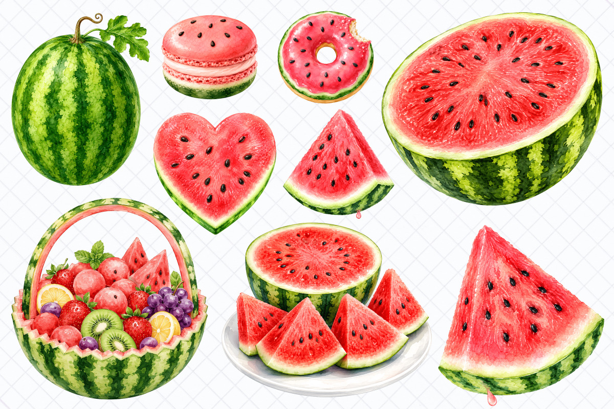 Watermelon Vibes Watercolor Clipart, a Food Illustration by Whimsy Brush Studio (Photo 2 of 8)