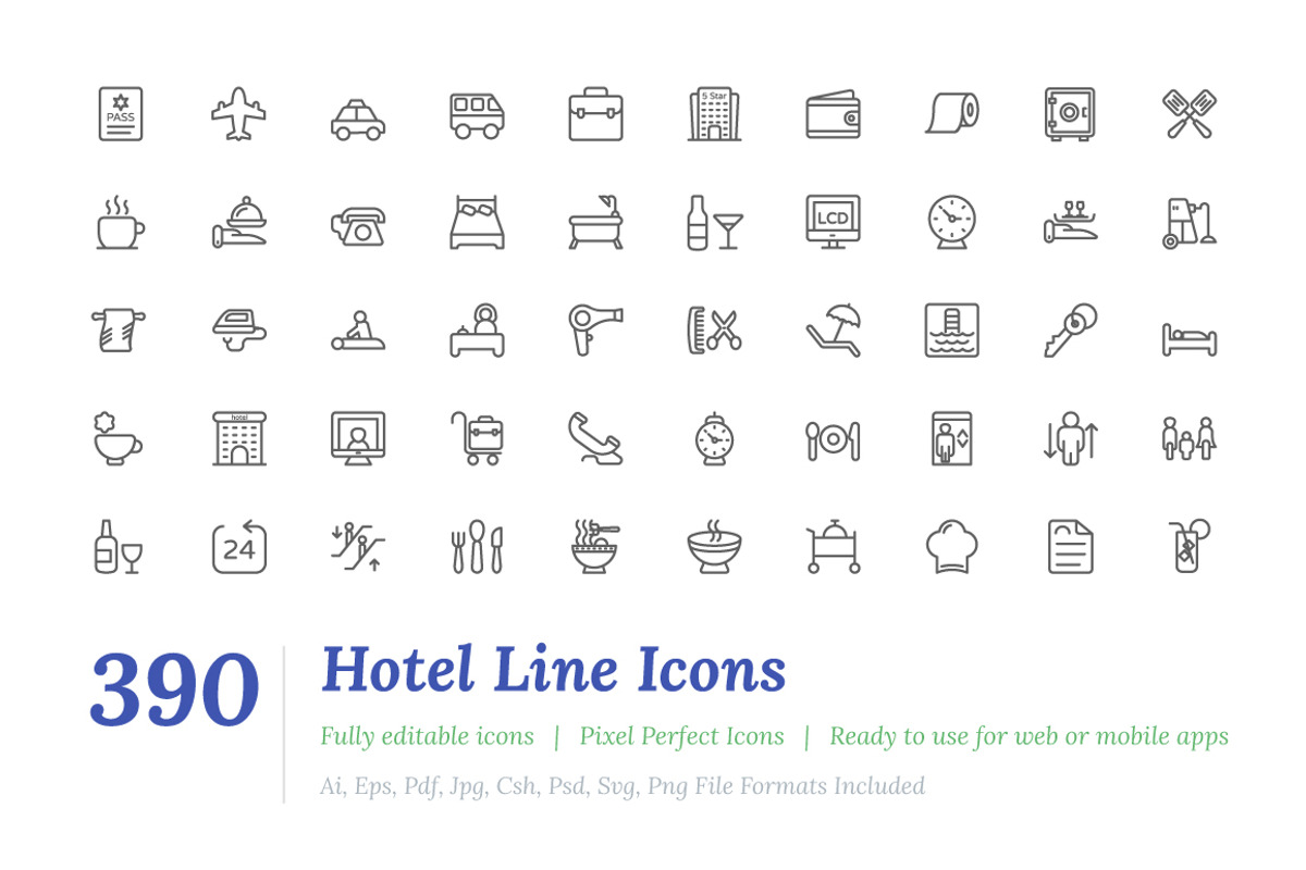 390 Hotel Line Icons, an Outline Icon by Vectors Market (Photo 1 of 6)