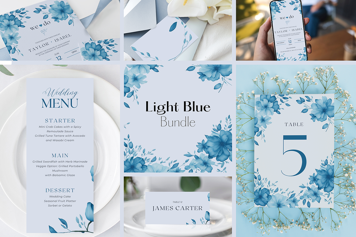 Wedding Template Bundle Light Blue, an Invitation Template by MarryMeMoments (Photo 1 of 7)