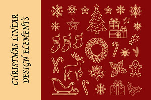 Christmas Linear Line Art Elements, a Decorative Illustration by nandinigraphics