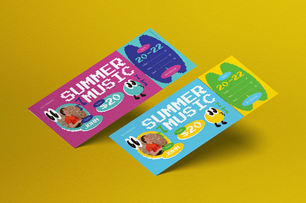 Blue Pixelated Summer Music Ticket, a Card Template by graphicook