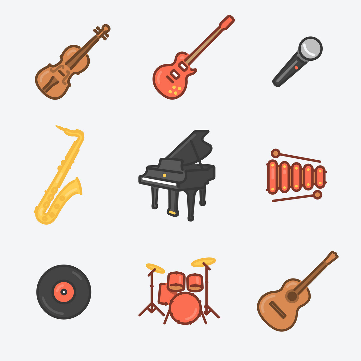 9 Musical Instruments Icons by Snitovets | Creative Market