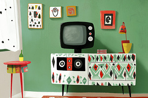 A retro home interior, an Empty State Illustration by Sybillla