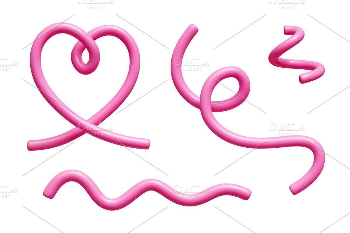 Pink doodle line shapes with 3d, an Illustration by YuliiaOsadcha