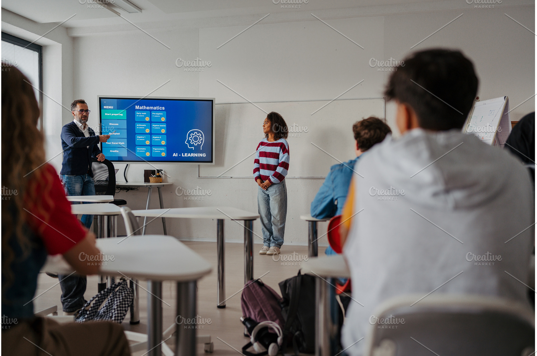 Teen girl presenting AI learning, a School & Education Photo by HalfPoint