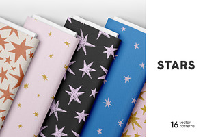 Cute tiny stars seamless pattern set