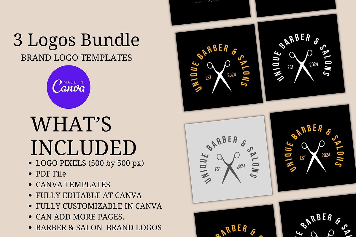 Premium Barber and Salon Brand Logo, a Branding & Logo Template by Mishek Munene (Photo 2 of 9)