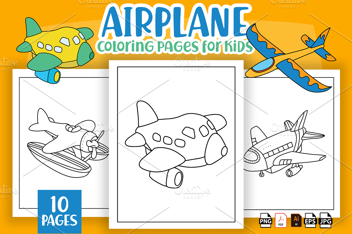 Airplane Coloring Pages for Kids, an Education Illustration by MK.CreativeHub (Photo 1 of 3)