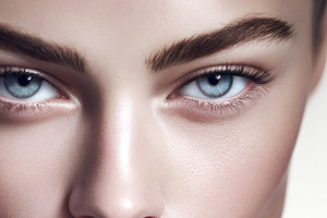 Woman's blue eyes with natural makeup on a clean face, showing b, a Beauty & Fashion Photo by Studio ANNA