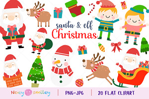 Santa & Elf Flat Clipart, Christmas