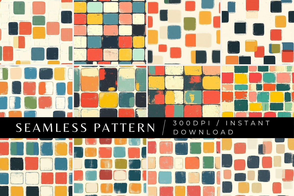 12 Retro Colorblock Seamless Pattern, a Pattern Graphic by Inknfolly (Photo 1 of 7)