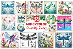 Dragonfly Postage Stamps Clipart, an Illustration by Dream Creation