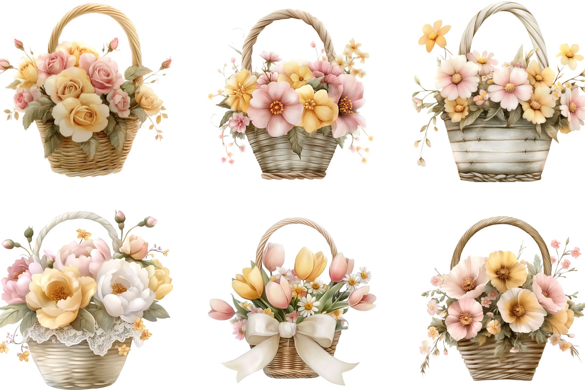 Watercolor Spring Flower Basket, an Illustration by Designking (Photo 3 of 5)