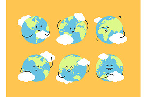 Cute Globe Earth Characters Set.