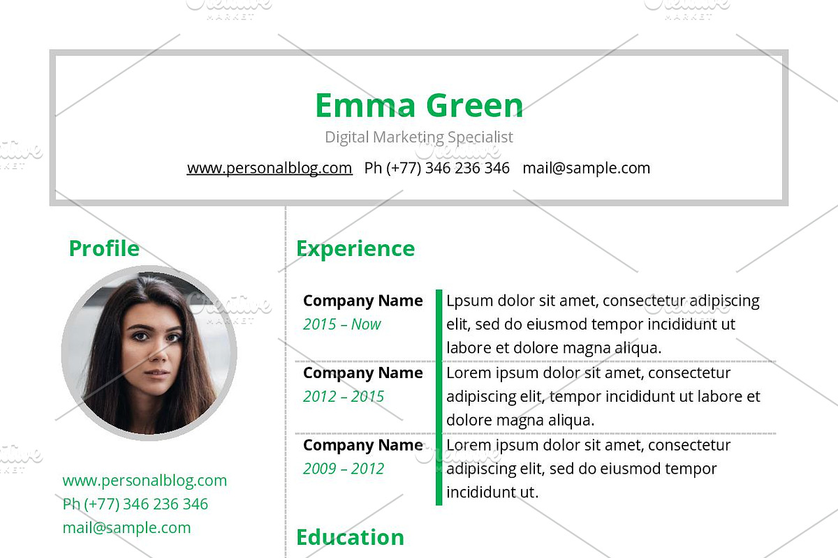 New Resume CV docx Template, a Resume Template by Krukowski Graphics