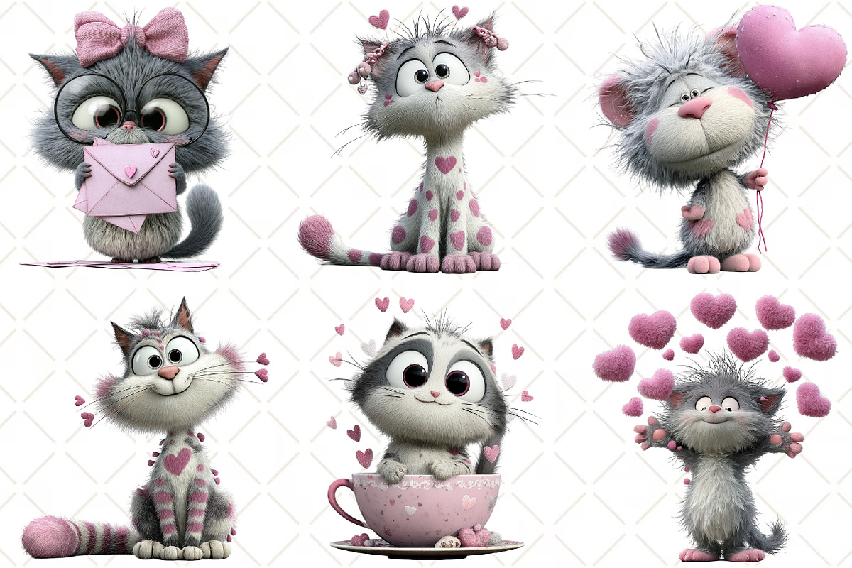 Whimsical Valentine Cat Clipart, an Illustration by Black Bird Studio (Photo 4 of 6)