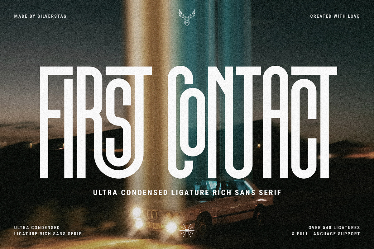First Contact - Ultra Condensed Font, a Sans Serif Font by SilverStag Type Foundry (Photo 1 of 17)