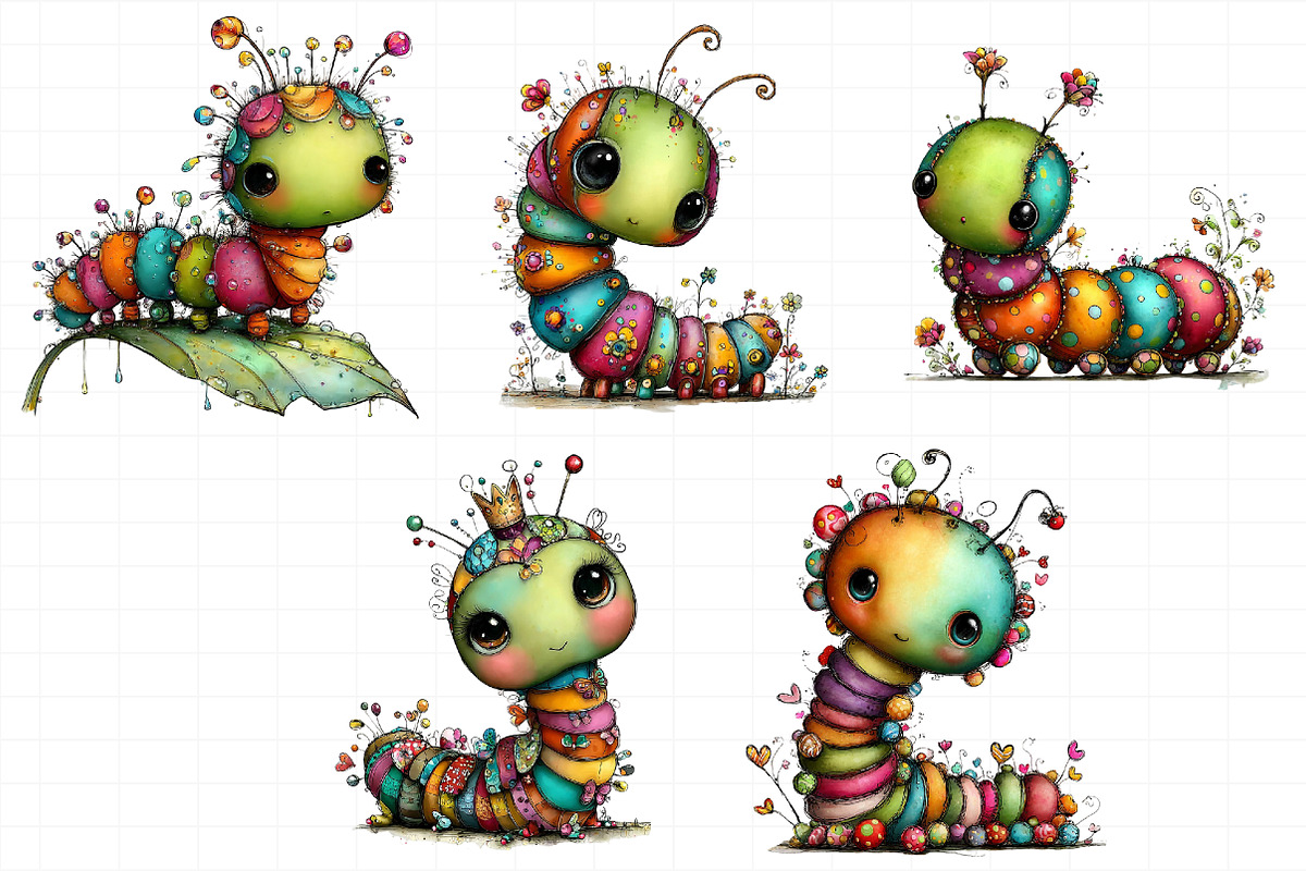 Cute Whimsical Caterpillar PNG Clipa, an Illustration by Daily.Designs (Photo 5 of 8)