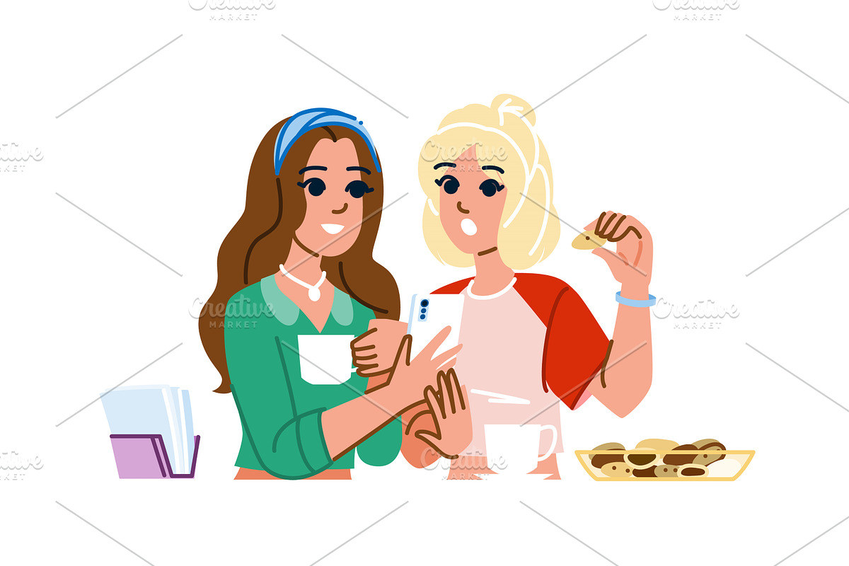 style teen girls cafe vector, a Person Illustration by pikepicture