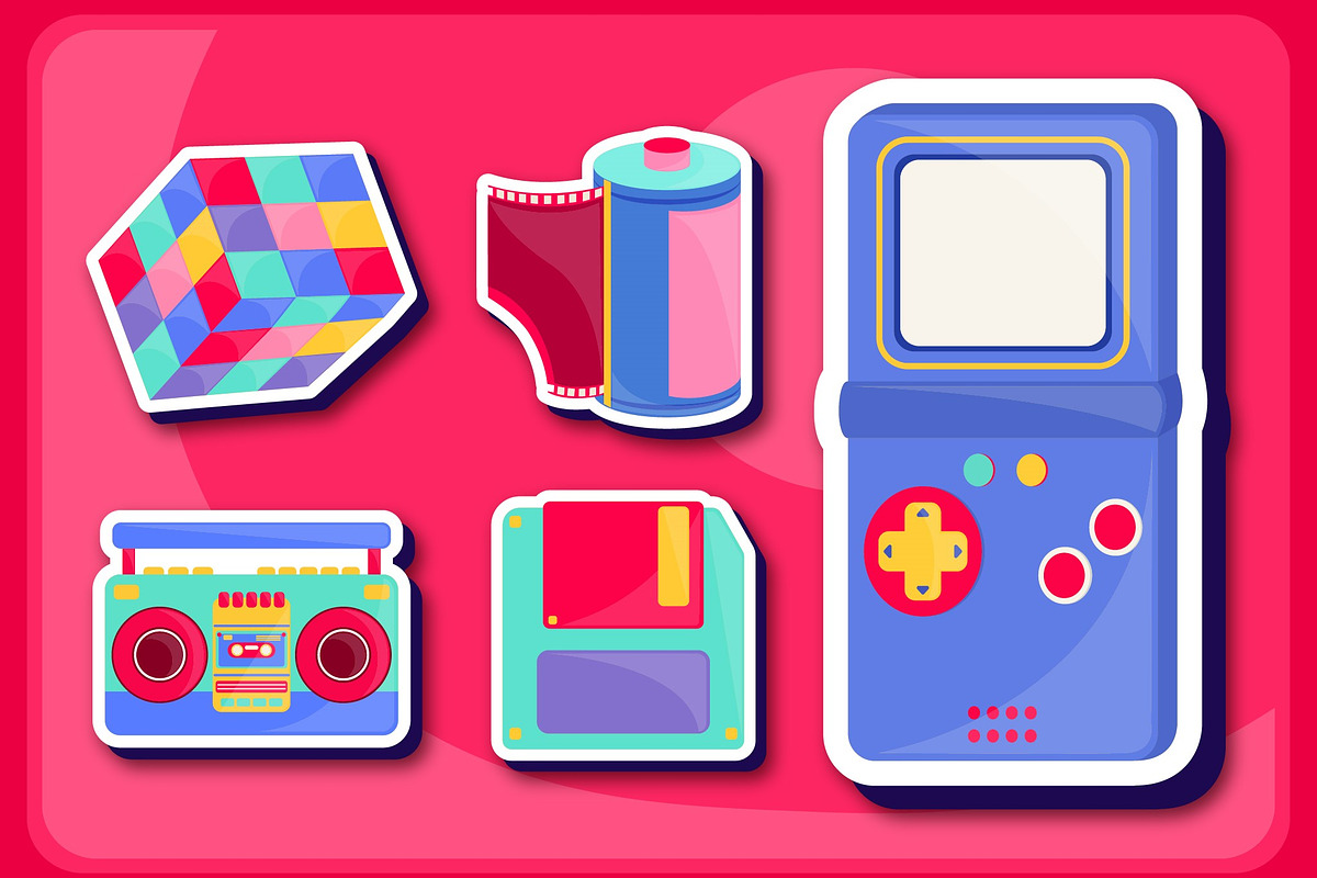 90s Retro Sticker Set, a Templates & Theme by studiogstock (Photo 1 of 4)