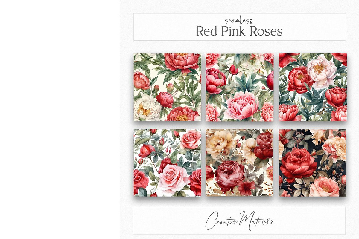 Pink Red Roses Digital Paper, Seamle, a Pattern Graphic by Creative Matrix82 (Photo 4 of 4)