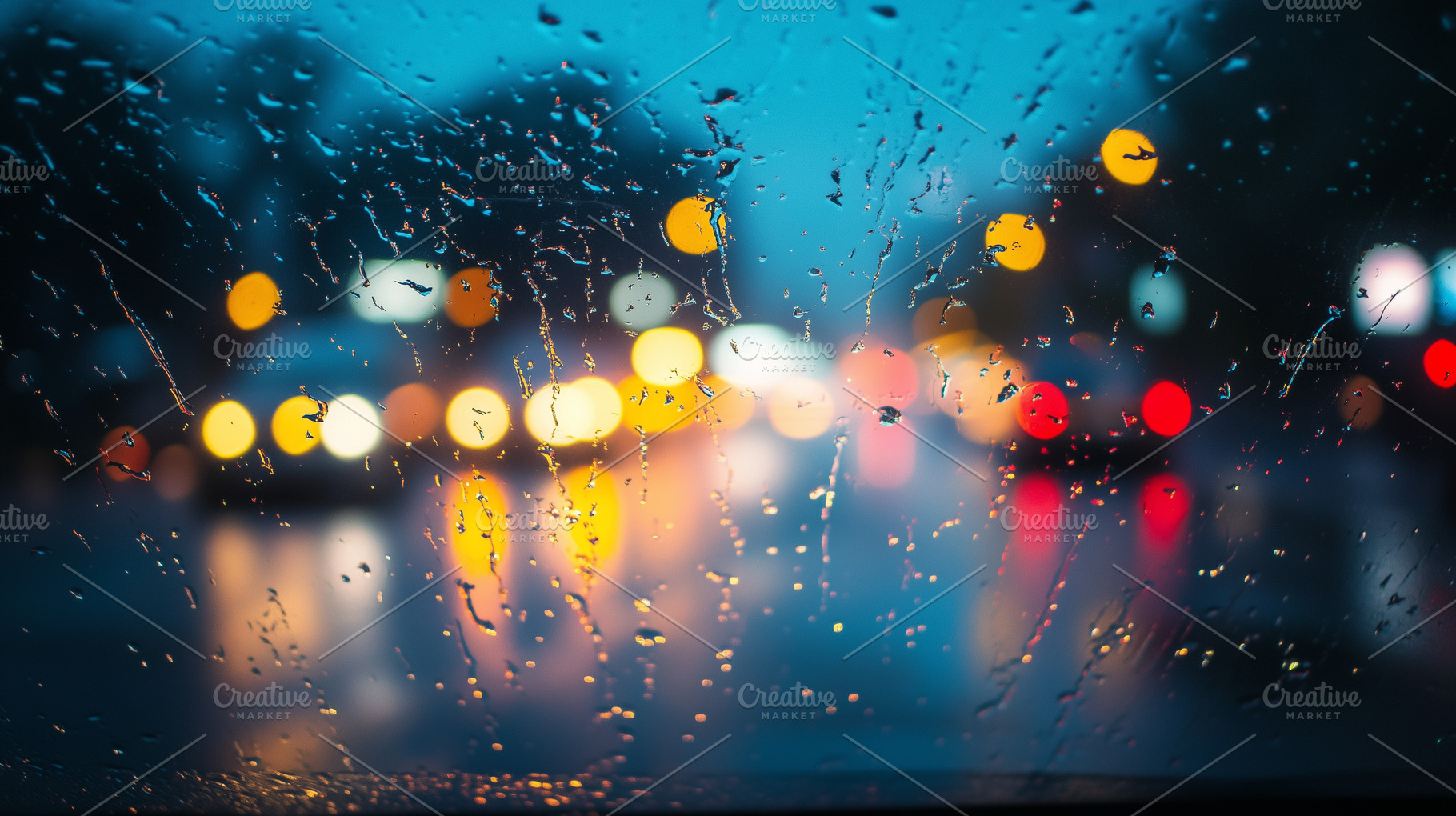 Raindrops cover a car windshield as, a Background Photo by MistyDay