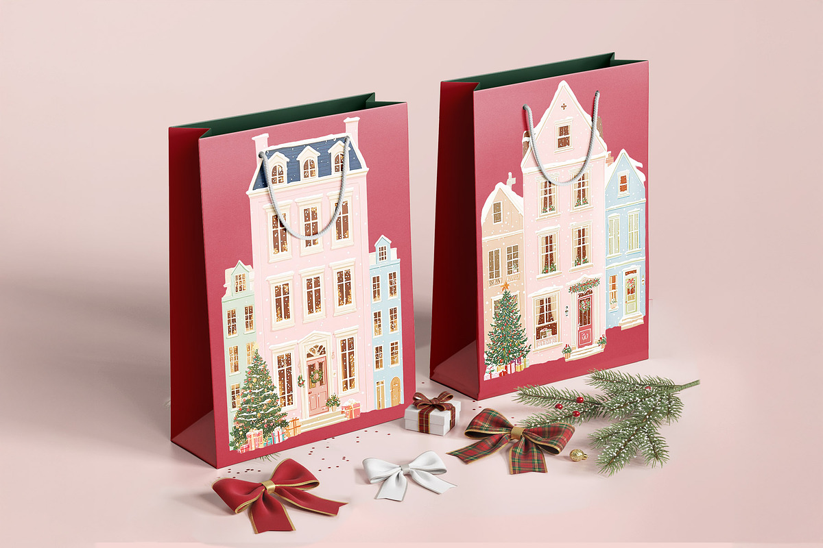 Hand-Drawn Cute Christmas Houses, a Seasonal Illustration by Marie T (Photo 4 of 5)