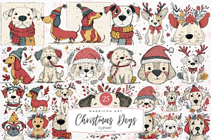 Whimsy Christmas Dogs Clipart, a Graphic by Markicha Art