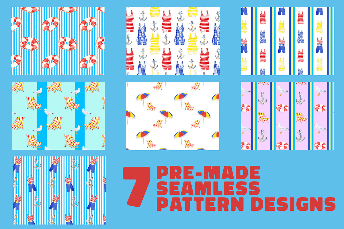 Summer Beach Clipart Set watercolor, an Object Illustration by Olexandra Mur (Photo 5 of 7)