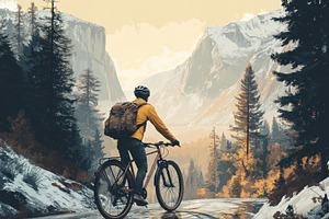 Cyclist in Majestic Mountain Landsca, a Photo by Pixeness Studio