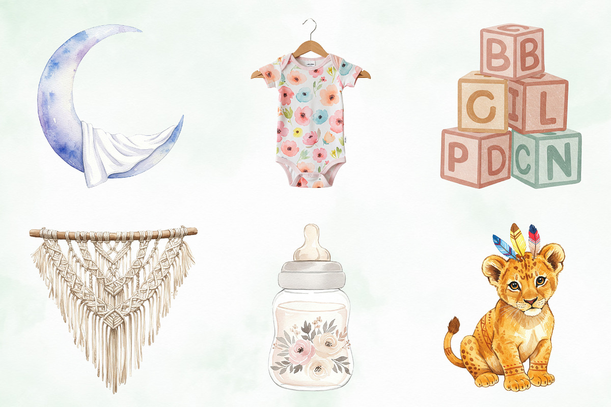 Baby Shower Clipart,Boho Nursery Png, an Illustration by Creative Art (Photo 8 of 9)