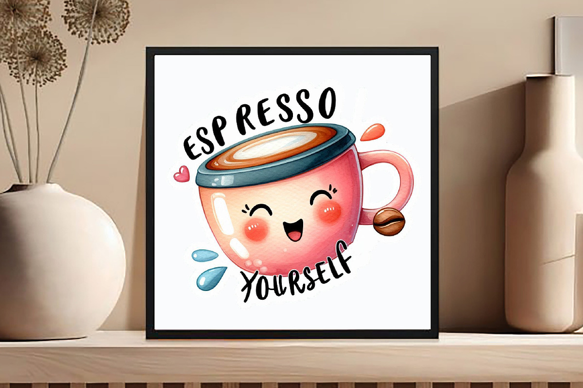 Funny, Espresso Your Self Sticker, an Illustration by DreamCafeArt (Photo 4 of 7)