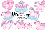 Unicorn Watercolor Clipart Set, an Animal Illustration by Nattapohncha (Thumbnail 1 of 3)