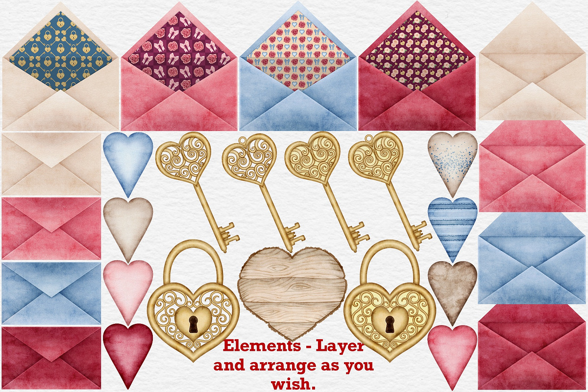 Valentines Roses watercolor clipart., a Seasonal Illustration by Happy Sloth Graphics (Photo 4 of 12)
