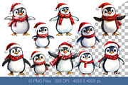Christmas Penguin. Watercolor PNG., an Animal Illustration by KENO Mascots (Thumbnail 2 of 8)
