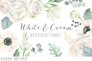 Watercolor White Flowers Clipart