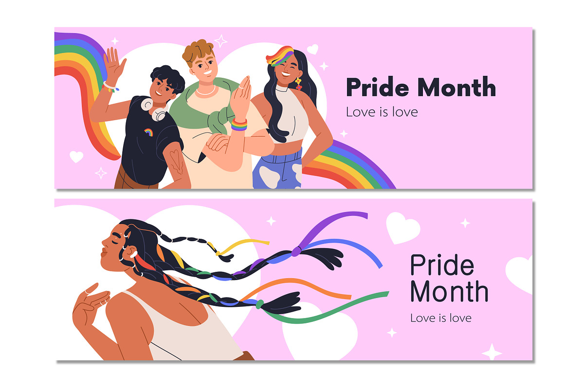 Pride Month banners with LGBT people, a Person Illustration by Good Studio (Photo 3 of 6)