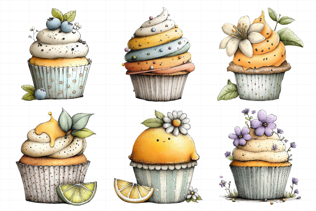 Watercolor Summer Cupcake Clipart, an Illustration by Daily.Designs (Photo 7 of 8)