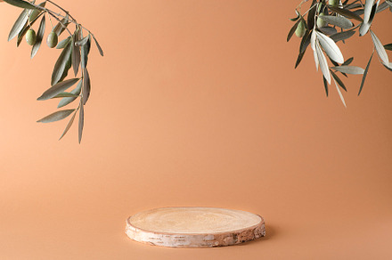 Olives background, mockup with wood