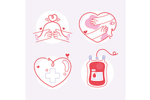 four blood donate icons, an Object Illustration by studiogstock