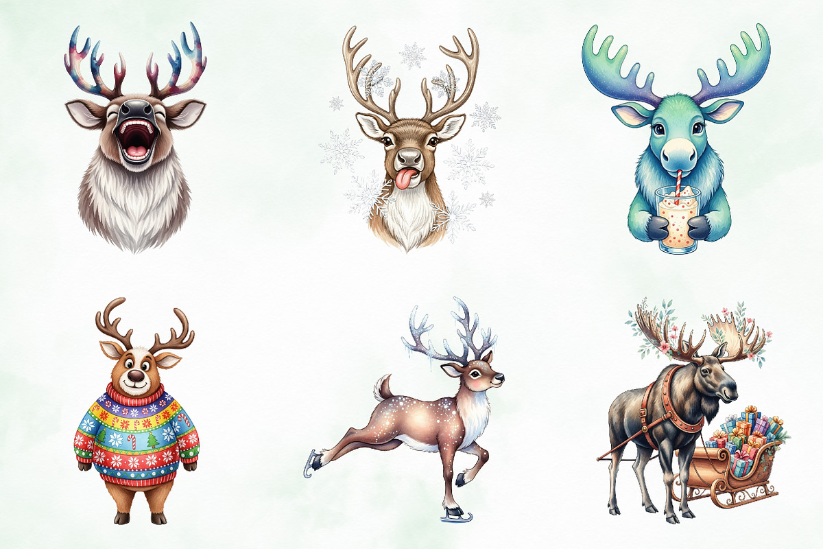 Quirky Reindeer Funny Moose Clipart, an Illustration by Creative Art (Photo 4 of 9)