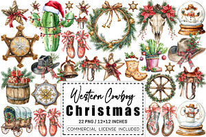 Western Cowboy Christmas Clipart, a Graphic by CitraGraphics