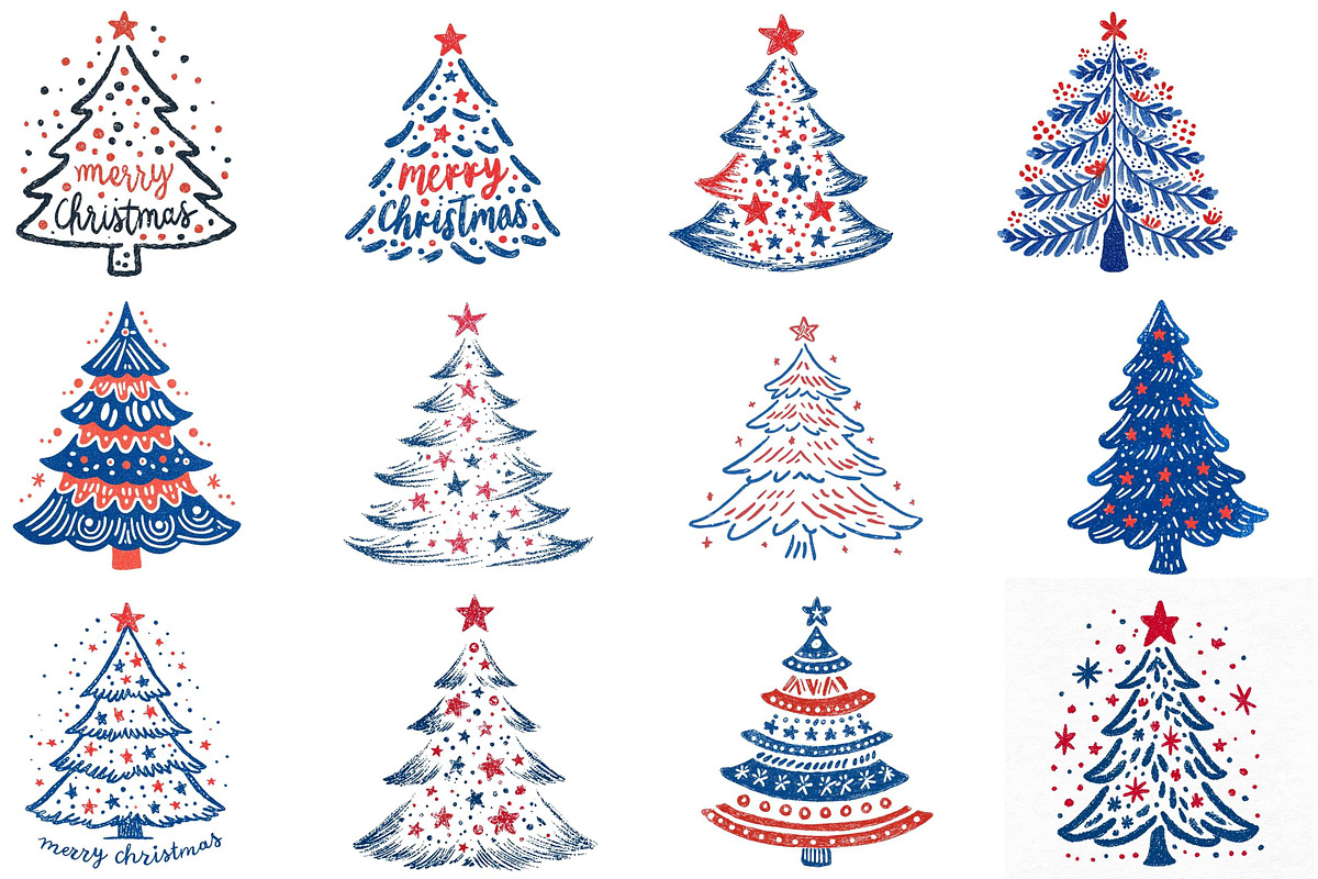 Decorative Red Blue Christmas Trees, an Icon by Pattern Whimsy (Photo 6 of 6)