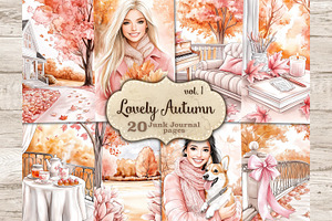 Pink Autumn Junk Journal Pages, a Seasonal Illustration by GlamArtZhanna