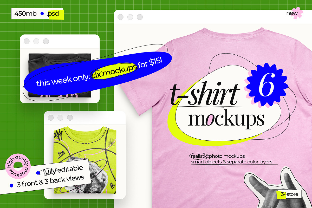 Six T-Shirt PSD Mockups Bundle, a Templates & Theme by 34store (Photo 1 of 9)