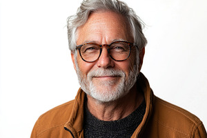Smiling senior man with gray hair and beard wearing glasses and, a Person Photo by José Manuel Gelpi