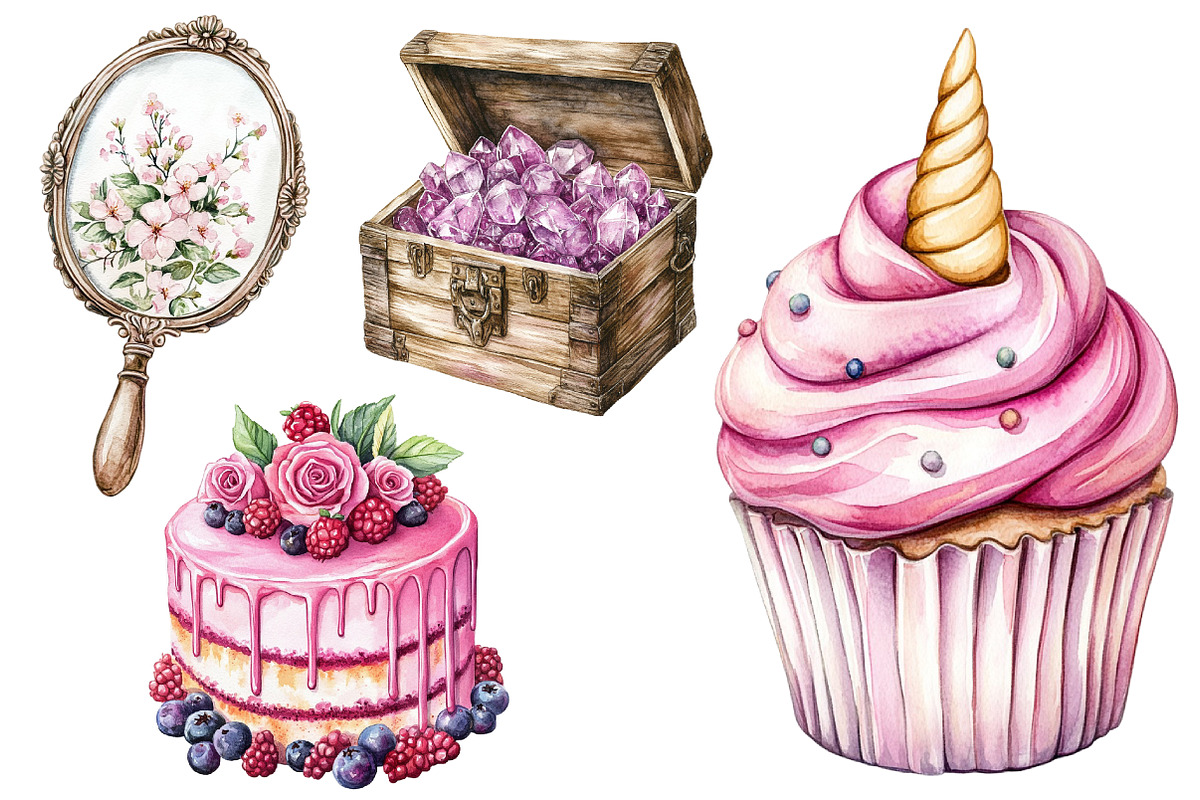 Watercolor Unicorn Kingdom Clipart, a Seasonal Illustration by CitraGraphics (Photo 4 of 6)
