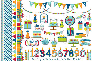 Cute Boy Birthday Clipart Set